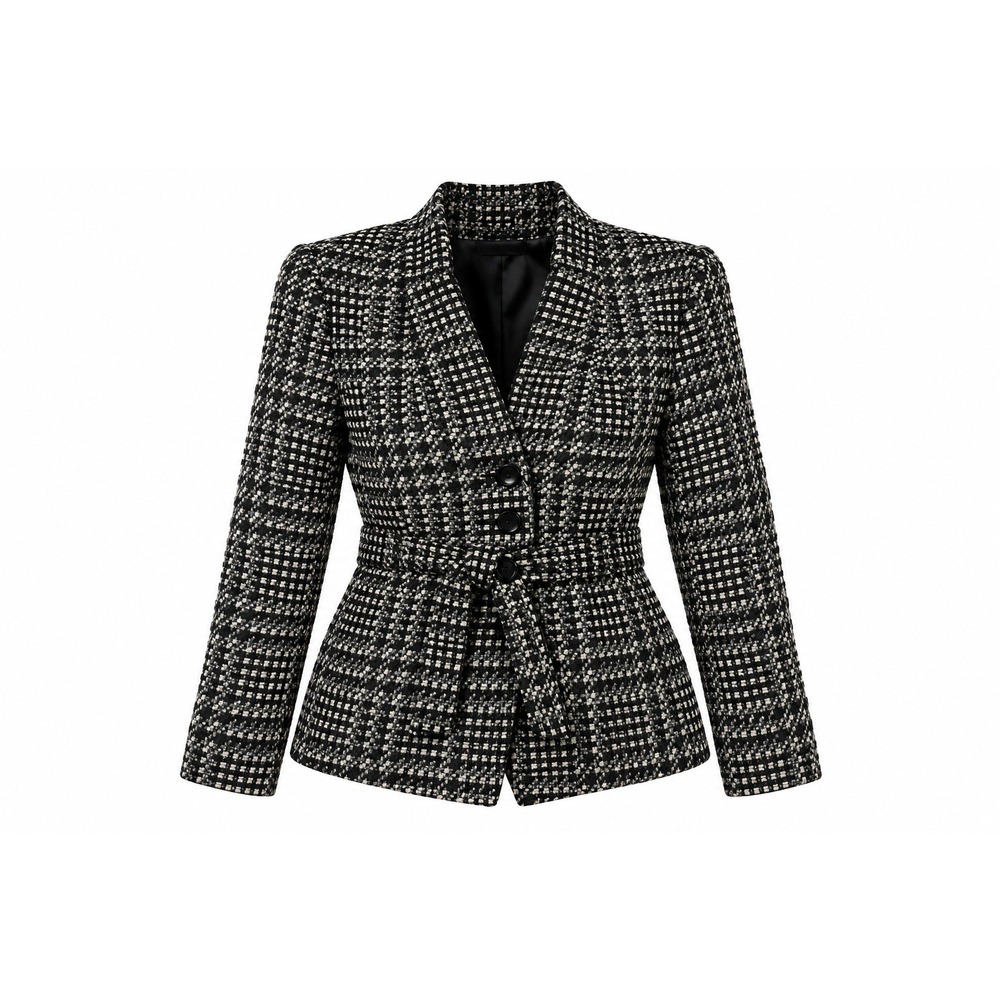 Signature by Larry Levine Blazer Belted Plaid Houndstooth Dark Academia Women 12